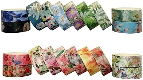 Floral Washi Tape Set 20 Rolls 15mm Wide Flower Decorative Paper Tapes for Scrapbooking, Journal, Planner, DIY Crafts, Gift Wrapping