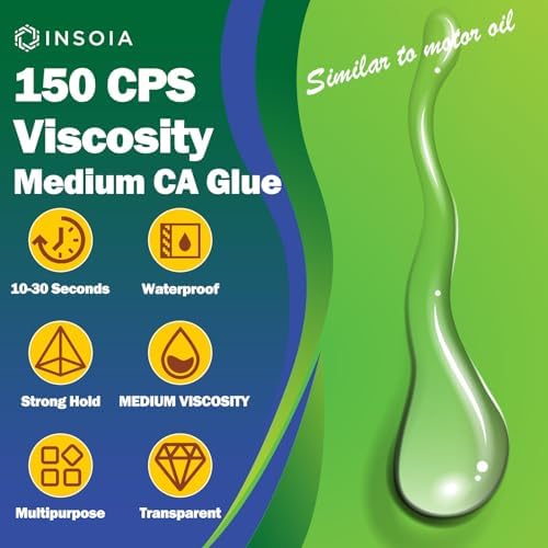 INSOIA Super Medium CA Glue, 20g, Strong Bond, with Precision Tips