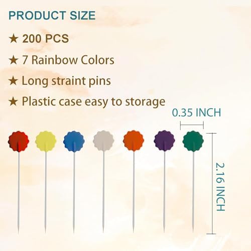 200Pcs Flat Head Sewing pins, Straight Pins with Flower Colored Heads, 2.16inch Quilting Pin for Sewing Supplies,Dressmaker, Craft, Fabric, DIY, Sewing Projects and Jewelry Decoration