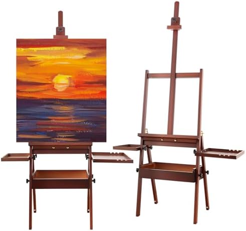 Wooden H-Frame Studio Easel with Storage Drawer and Palettes, Walnut | Solid Beechwood Painting Easel for Students, Beginners, and Artists, Hold Canvas to 36Inches High