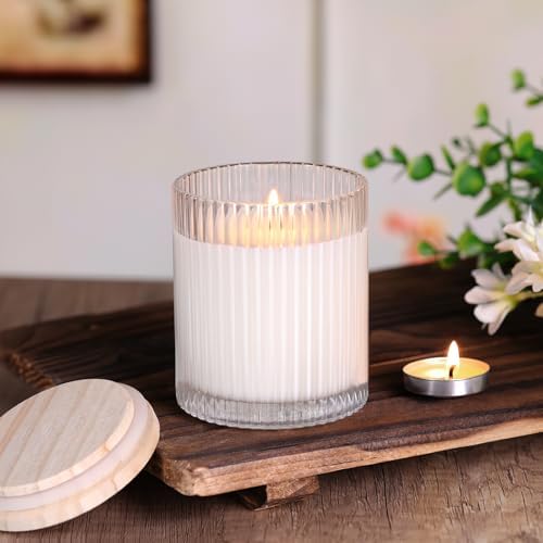 Clear Candle Jars with Lids, 8-Pack 12oz Ribbed Glass Candle Containers