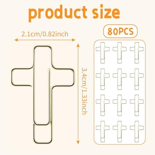 80 PCS Cross Paper Clips - Gold Decorative Paper Clips Bookmarks for Bible Study, Cute Metal Paperclips for Journaling Planner Office School Supplies