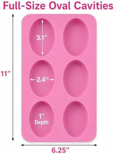 Oval Silicone Soap Mold 2 Pack, 6-Cavity Large Soap Making Molds for Handmade Soap, Lotion Bars, Chocolate, Candy, Candles, Bath Bombs & DIY Crafts