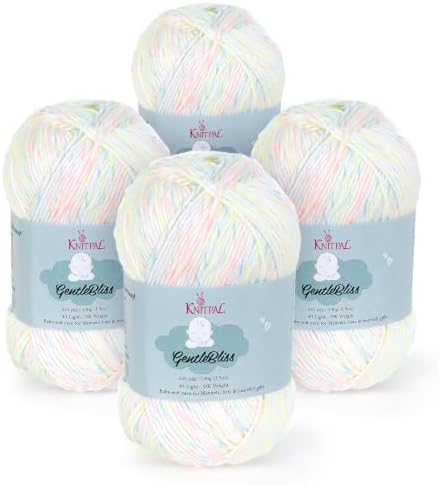 GentleBliss DK Acrylic Soft Baby Yarn, 4-Pack (880Yds/400G), Pastel Rainbow
