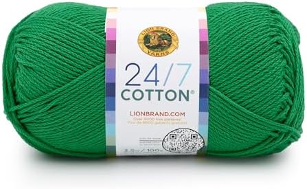 Lion Brand Yarn, 24/7 Cotton Yarn, Ivy League, Green, 1 Pack