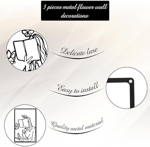 CHENGU 3 Pieces Metal Minimalist Abstract Woman Wall Art Line Drawing Wall Art Decor Single Line Female Home Hanging for Kitchen Bathroom Living Room