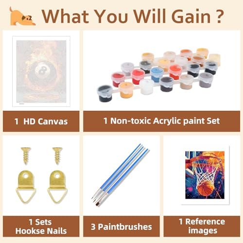 Reivworl Billiards Paint by Numbers Kit for Adults Beginner, 16" Wx20 L Billiards Paint by Number for Adult, Acrylic Painting Kits with Canvas for Gifts and Wall Decor