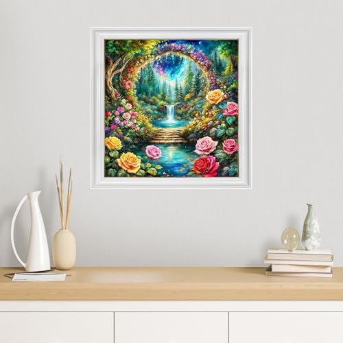 TYPUSOK Landscape Diamond Art Kits for Adults,Round Full Drill 5D Diamond Painting Kits for Beginners,Waterfall DIY Diamond Dots Pictures Gem Art Kit,Home Wall Decor 13.78x13.78in