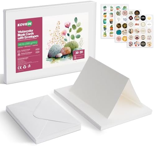 KOVIEDE 20 Pack Foldable Blank Watercolor Cards with Envelopes 4" x 6"