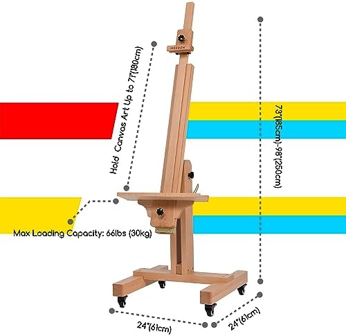 MEEDEN Extra Large Painting Easel: Holds Canvas Up to 71" for Art Studio | Solid Beech Wood Heavy Duty Artist Easel for Adults Beginner Painters, Professional Painting Easel with Tilts Flat, Natural
