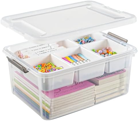 17 QT Stackable Clear Craft Organizers and Storage Box with Removable Tray