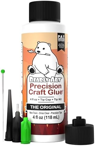 Bearly Art Precision Craft Glue Original 4 fl oz with Tip Kit Archival | Acid Neutral Archival Safe, Dries Clear, Freeze stable, Wrinkle & Crack Resistant, Strong Flexible Hold Formula, Made in USA