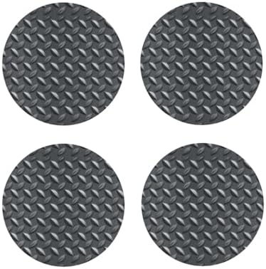 Embossed Diamond Tread Plate Gray Metal Drinks Coasters Set of 4 Leather Drink Coasters for Tabletop Protection Heat Resistant Bar Cup Mat Pad