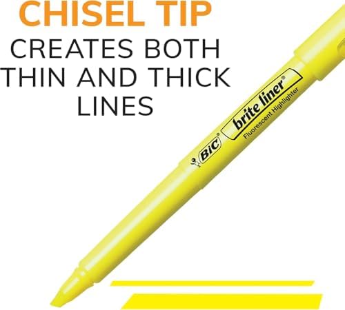 BIC Brite Liner Highlighters, Chisel Tip, 12-Count Pack, Assorted Colors