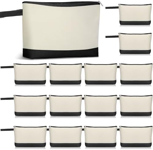 Silkfly 15 Pcs Cotton Canvas Makeup Bags Cosmetic Zipper Bags 10.2 x 5.5 x 2'' Blank DIY Pouch Bulk Pencil Case with Bottom Travel Toiletry Pouch for Women Craft Decor Gift (Classic Color)