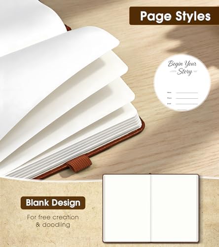 Journal Notebook, A5 Leather Hardcover Blank Sketchbook, 160 Pages, 180° Lay-Flat Binding, 100 GSM Thick Paper, for Sketching, Drawing, Art Journaling & Creative Writing (Brown)