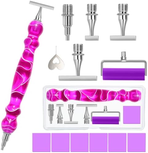 Praise V Do Thin Version Stainless Steel Diamond Painting Art Drilling Pen Kit with Screw Silver Metal Tips Nib Placer Roller Tool Accessories, Ergonomic Diamond Art Pen for 5D Diamond Paint Bead Dot