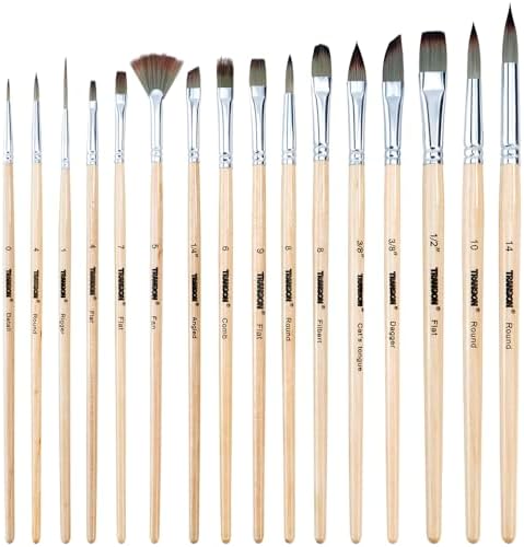 Transon 16 pcs Artist Paint Brush Set Versatile for Acrylic Painting Watercolor Painting Gouache Painting