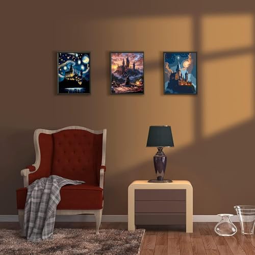 3 Pack Magic Castle Paint by Numbers Kit for Adults,Magic Hat Acrylic Painting Kit Adult Paint by Number Kits on Canvas,DIY Painting for Beginners Art by Numbers for Gifts Home Wall Decor 12x16 inch