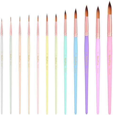 Nicpro 12pcs Round Watercolor Brushes, Aesthetic Pastel Paint Brush Set