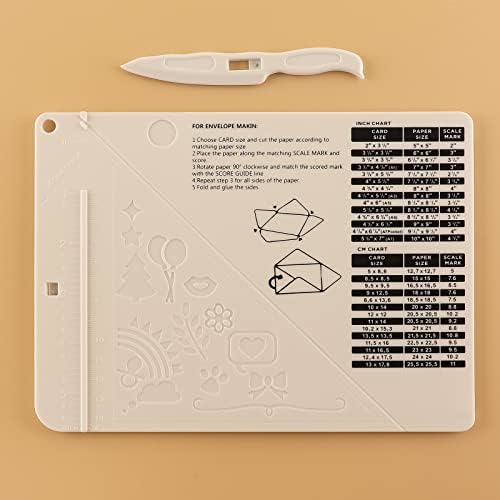 CYFUN DESIGN Mini Score Board Multi-Purpose Scoring Board Envelope Maker with Bone Folder and Guide for Card Making and Paper Crafts Arts Projects Multi-Purpose Scoring Board & Score and Fold Tools