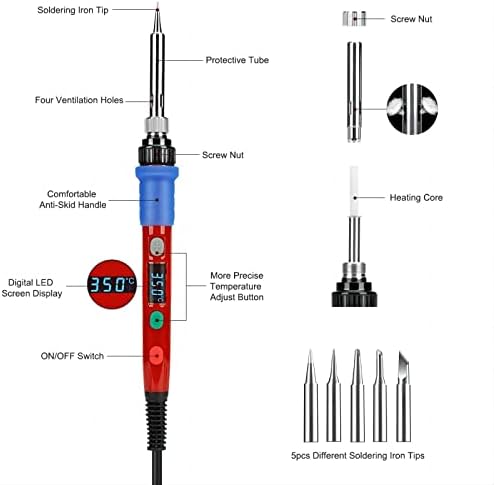 Soldering Iron Kit, 90W 110V LED Digital Soldering Iron with Ceramic Heater, Adjustable Temperature Soldering Welding Iron Kit, Auto-sleep, Thermostatic Design