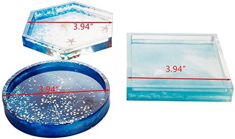 3 Pack DIY Coaster Silicone Mold, Include Round, Square, Hexagon, Molds for Casting with Resin, Cement