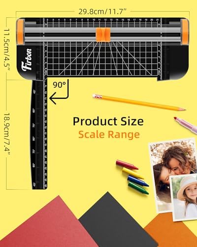 Firbon A5 Paper Cutter, Small Straight Paper Trimmer with Side Ruler | Black Compact Design | Cuts Photo, Cardstock, Labels & Coupons | Portable Desktop Slicer | Scrapbooking & Craft Projects