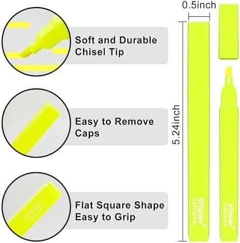 Vitoler Yellow Highlighters,Bright Color Dry Fast,Chisel Tip,10Pcs | Dry Fast,long lasting high quality for bible study,books,journal,writing,school office