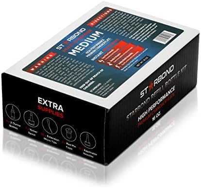 Starbond Medium CA Glue Complete Refill Kit (16 oz) – Cyanoacrylate Super Glue Refill System with Extra Bottles, Caps, Microtips & Yorker Spout for Woodworking, Carpentry, Quick Repairs & Hobby Builds