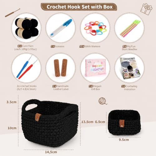 Aeelike 27PCS Beginner Crochet Basket Kit (L&S): Complete Storage Version, Knitting Starter Set with Instruction. for Adults, Ideal Crocheting Gift for Home Decor