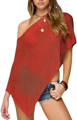 Women Knit Poncho Top Sheer Crochet Shawl Cover Up