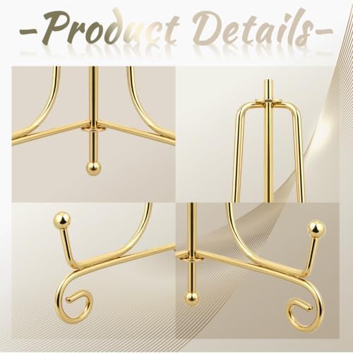 10 Pcs 8 Inch Plate Stands for Display, Gold Iron Small Easels