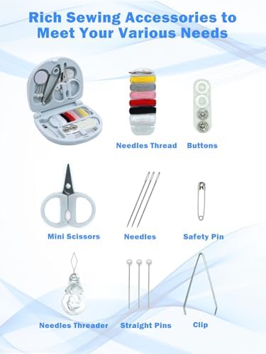 Mini Travel Sewing Kit,Small Size Emergency Sewing Kit with Buttons,Threads,Scissors,Needles Portable DIY Supplies Sewing Repair Kits with Plastic Box for Beginner(Blue)
