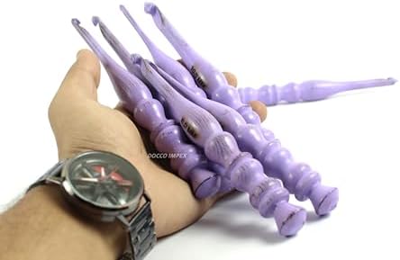Handmade Ergonomic Wooden Crochet Hooks for Arthritic Hands (Set of 7) Needles for Yarn Accessories | Size 4 mm to 10 mm with Engraved | Yarn Tool (Purple)