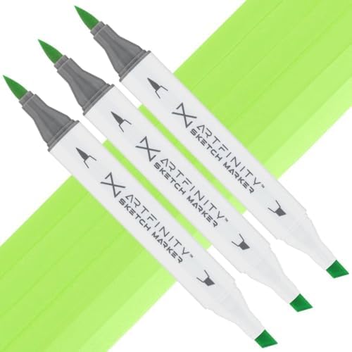 Artfinity Sketch Markers - Set of 3 - Key Lime G1-3, Vibrant, Professional, Dye-Based Alcohol Markers for Artists, Drawing, Travel, & More