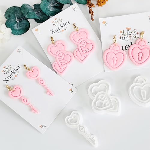 Xaekicr Heart Lock and Key Clay Cutters Set – 3PCS Polymer Clay Cutters for Earrings, Valentine’s Day Clay Earring Cutters, Polymer Clay Molds for Jewelry Making, Clay Tools