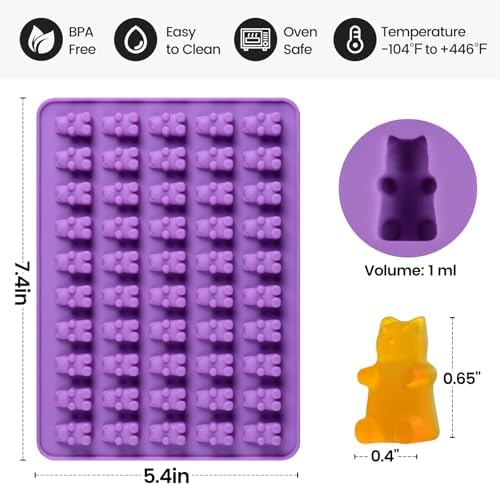 Gummy Molds Bear Candy Silicone - Mini Size Chocolate Gummy Molds with 2 Droppers Nonstick Food Grade Silicone Molds Pack of 4