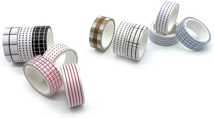 Basic Washi Tape Set 12 Rolls Dot & Grid Decorative Tapes for Journals, Planners, Scrapbooking, Gift Wrapping, DIY Crafts