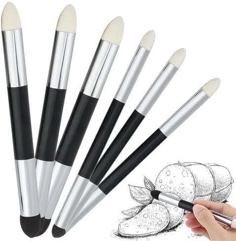 6pcs Artist Blending Sponge Pen, Washable Sketch Rubbing Sponge Brush, Double Headed Drawing Art Pastel Blending Tools for Sketch Drawing Blending Lightening and Highlight