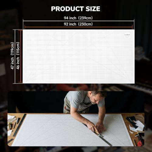 Self Healing Cutting Mat Extra Large 47 x 94 in, Large Table Protector Mat with Double Sided Black White Grid, PVC Craft Cutting Board for Rotary Cutter, Sewing, Quilting, Fabric, Vinyl, Leather