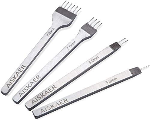 Aiskaer Leather Stitching Punch Set, Diamond Chisel Tools, 3mm White Steel 1/2/4/6 Prong for Leather Craft DIY