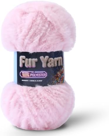 Faux Fur Yarn Soft Fluffy for Crocheting - 1 Skeins(Each 3.5oz/100g, 71yd/65m) - Chunky & Fluffy Yarn for Crochet Amigurumi, Blankets, Hand Knitting, Scarves &Crafts (1, Light Pink)