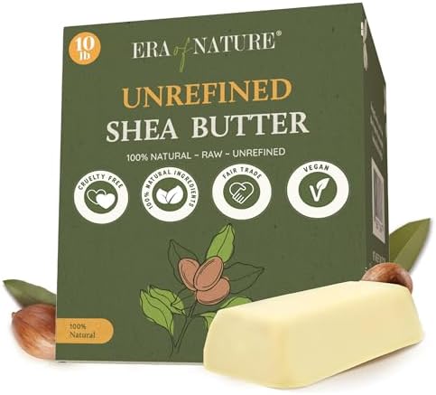 era of nature Organic Unrefined Raw African Ivory White Shea Butter 8oz - Moisturizing Raw Shea Butter Bar for Skin & Hair, DIY Lip Balm Base, Cream, Soap & Lotion Making Supplies Kit, Skincare