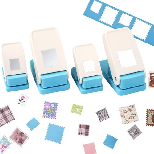 CYFUN DESIGN 4Pcs Stamp Puncher, 1.5inch/1.5x1.25inch Large Postage Stamp Punch, 1inch/1x0.8 inch Mini Square Stamps Hole Punch, Stamps Cutter Hole Punch, Paper Punches for Crafting Scrapbook Supplies