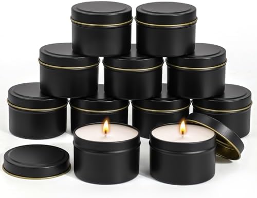 Blingfun 10 Packs 4 oz Candle Tins kit, Candle Making Tins, Candle Jars, 100pcs Candle Wicks, 100pcs Wick Stickers, Candle Containers for Making Candles(Black)