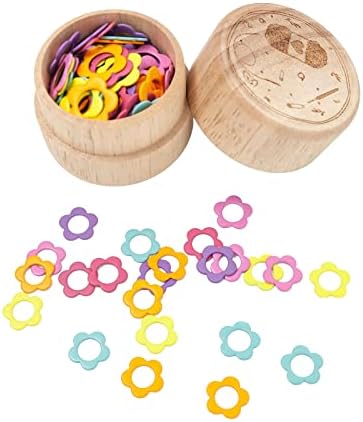 Hilsayum 60PCS Multicolor Stitch Markers Flower Shape Metal Ring Stitch Stoppers Mini Crochet Locking Markers with Wooden Storage Box (Multicolor)