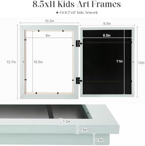 [2-Pack] Kids Art Frames, 8.5x11 Front Opening Kids Artwork Frames Changeable, Pale Green Artwork Display Storage Frame for Wall, Holds 50 Pcs, for 3D Picture, Crafts, Children Drawing, Hanging Art,