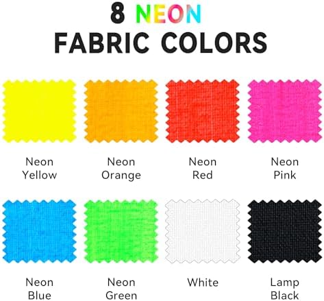 AUREUO Neon Fabric Paint Set - 8 Fluorescent Colors x 0.71 Fl Oz / 21ml - Permanent Fabric Paint for Clothes, Non-Toxic Textile Paint for Canvas Tote Bags, Shirts, Shoes, Jeans