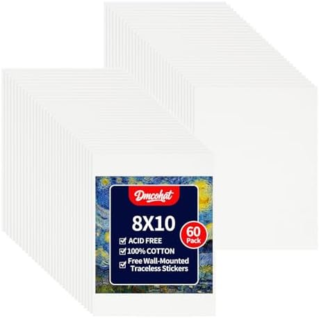 Canvas for Painting - 60 Pack8x10 Painting Canvas Boards,Free Wall-Mounted Traceless Stickers,Suitable for Painting Supplies, Acrylic, Oil, Watercolor, and Tempera.
